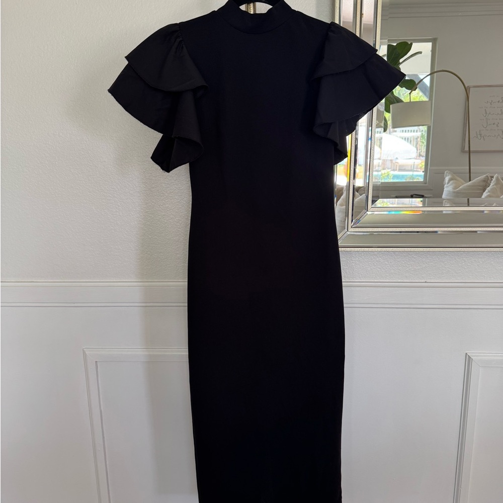 Elegant Black Ruffle Sleeve Dress